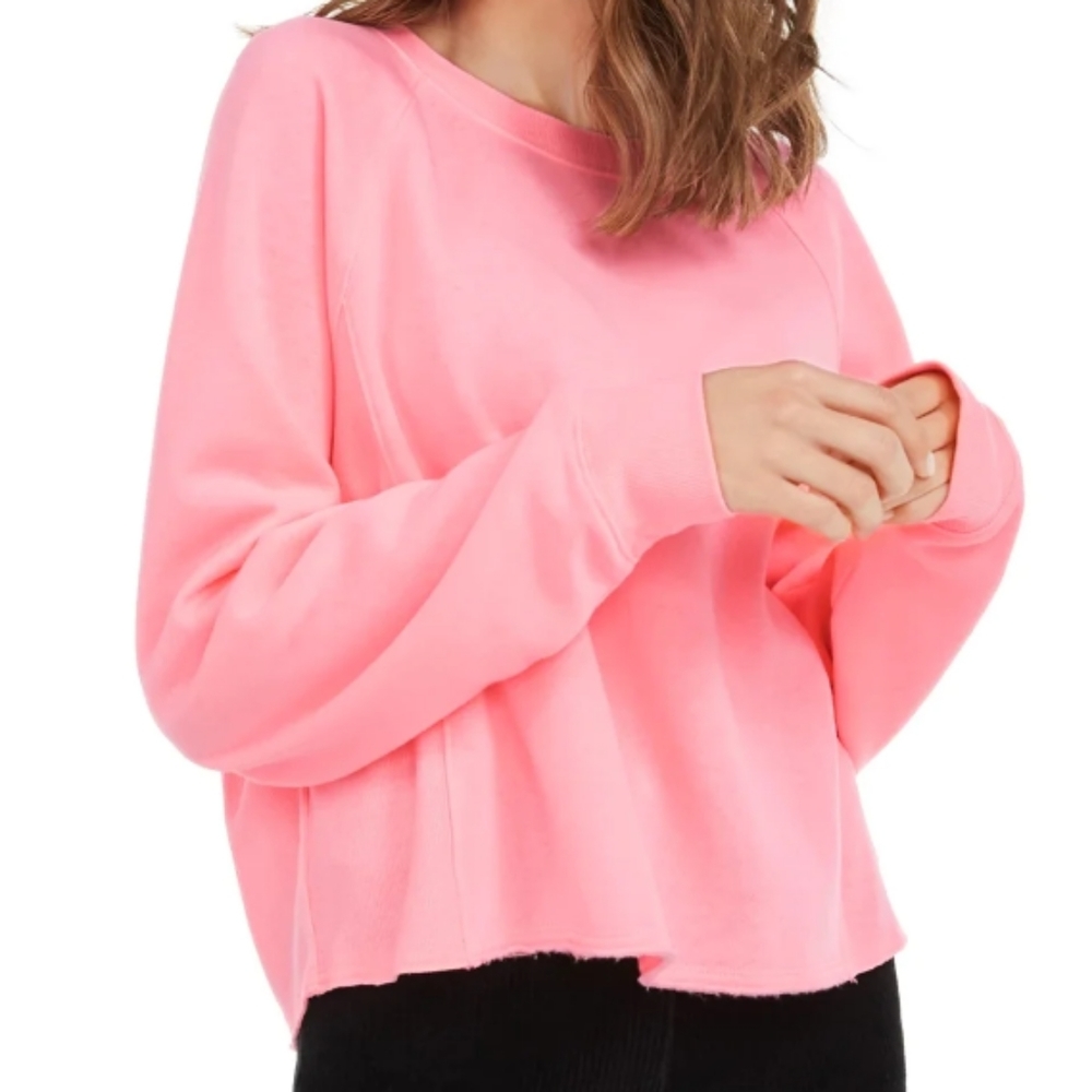 NWOT Oversized Hipped Rose Long Sleeve Cropped Pink Sweatshirt, Size Medium